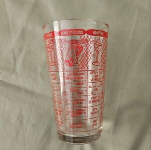400ML Vintage Bartender Mix Glass with Cocktail Recipes & Measurements Red Print